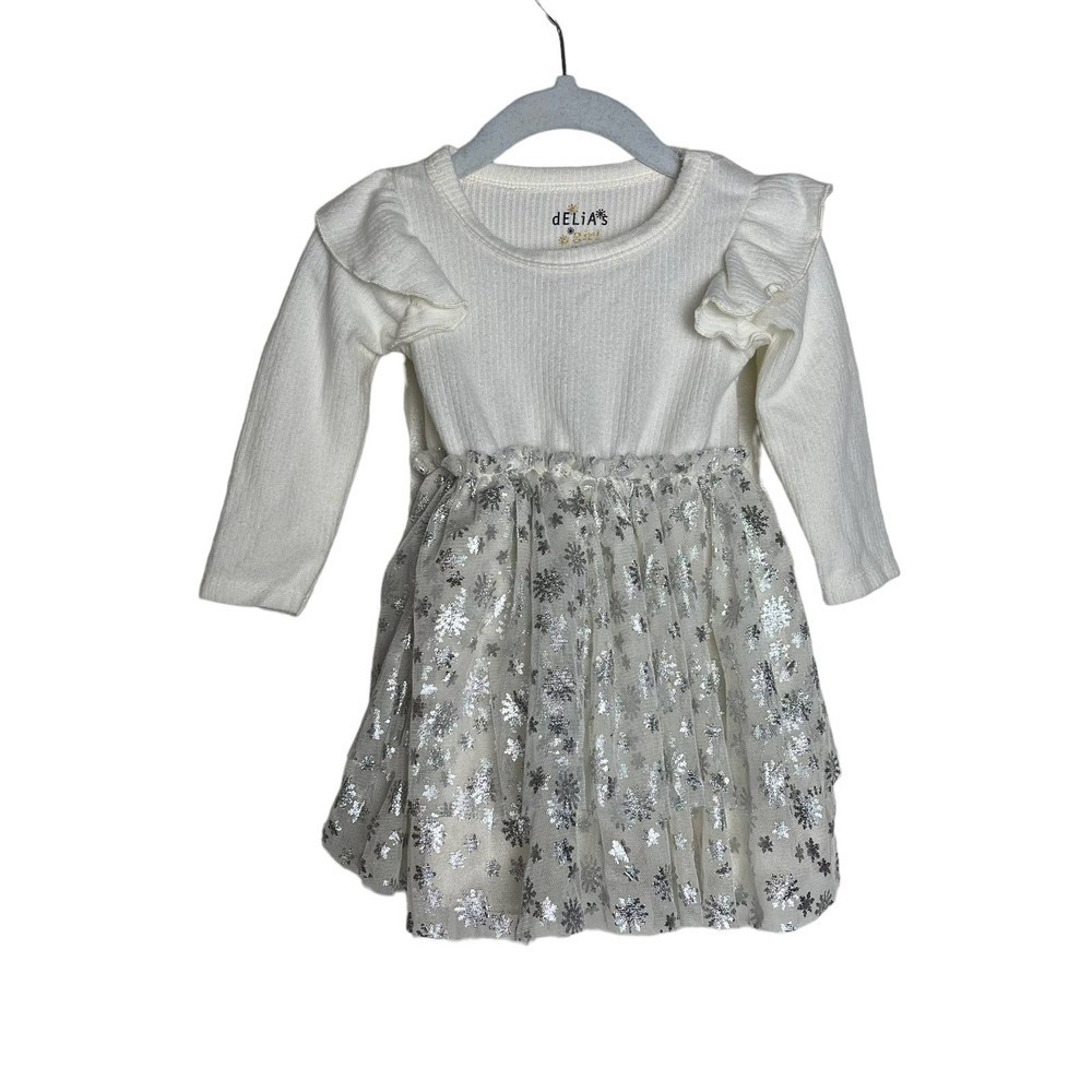 dELiAs girl White Snowflake Tulle Infant Dress Size 18 Months